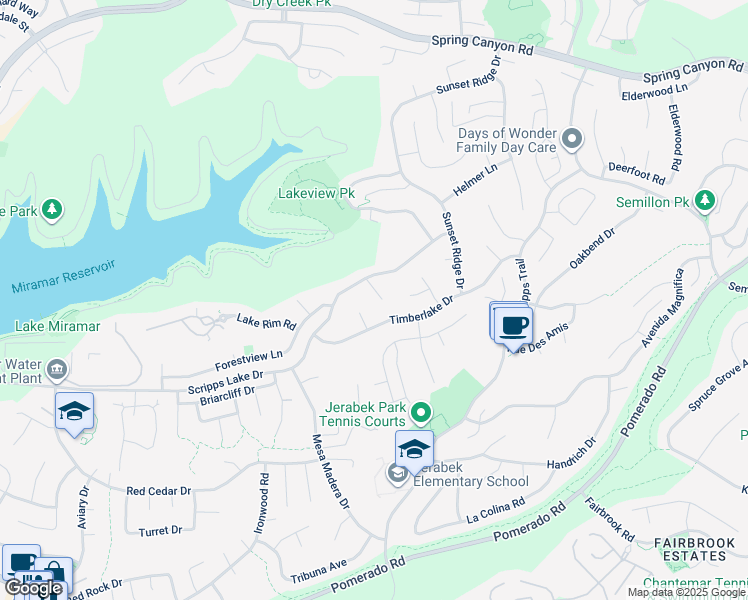 map of restaurants, bars, coffee shops, grocery stores, and more near 10616 Falcon Rim Point in San Diego