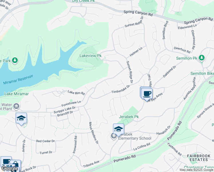 map of restaurants, bars, coffee shops, grocery stores, and more near 10616 Falcon Rim Point in San Diego