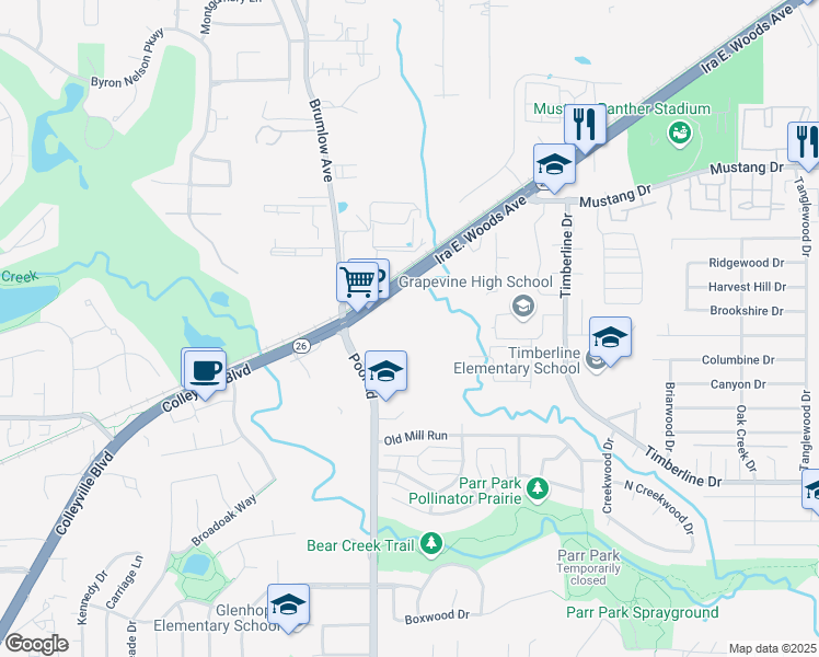 map of restaurants, bars, coffee shops, grocery stores, and more near 2301 Pool Road in Grapevine
