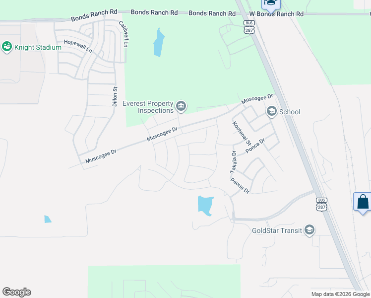 map of restaurants, bars, coffee shops, grocery stores, and more near Unnamed Road in Fort Worth