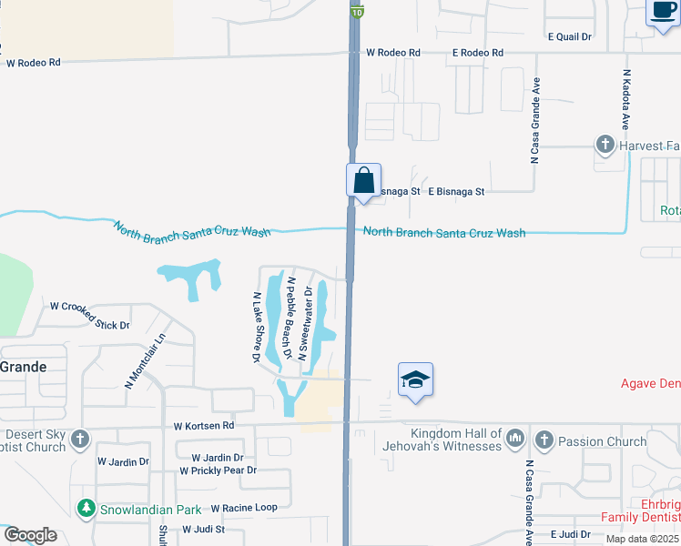 map of restaurants, bars, coffee shops, grocery stores, and more near 420 West Casa Grande Lakes Boulevard North in Casa Grande