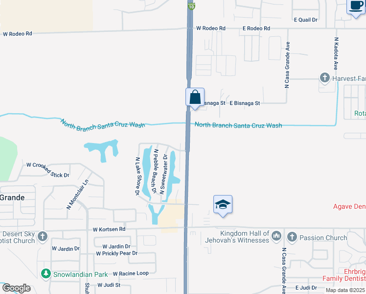 map of restaurants, bars, coffee shops, grocery stores, and more near 420 West Casa Grande Lakes Boulevard North in Casa Grande