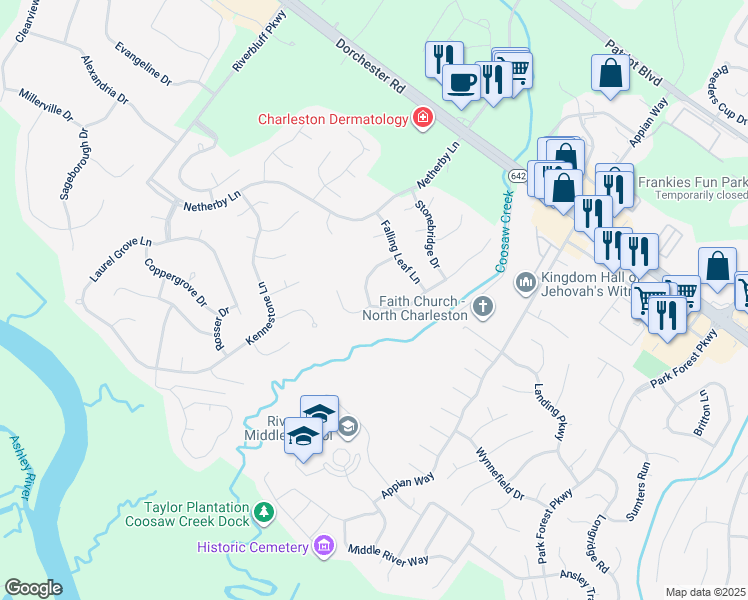 map of restaurants, bars, coffee shops, grocery stores, and more near 5377 Landing Drive in North Charleston