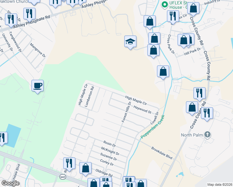 map of restaurants, bars, coffee shops, grocery stores, and more near 7695 High Maple Circle in North Charleston