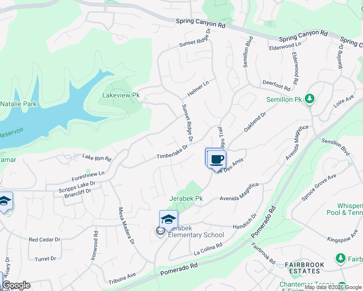 map of restaurants, bars, coffee shops, grocery stores, and more near 10505 Pepperbrook Lane in San Diego