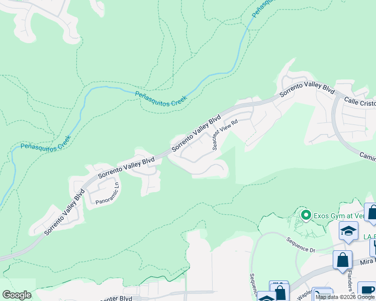 map of restaurants, bars, coffee shops, grocery stores, and more near 10842 Seapoint Way in San Diego