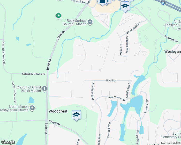 map of restaurants, bars, coffee shops, grocery stores, and more near 155 Westchester Drive in Macon