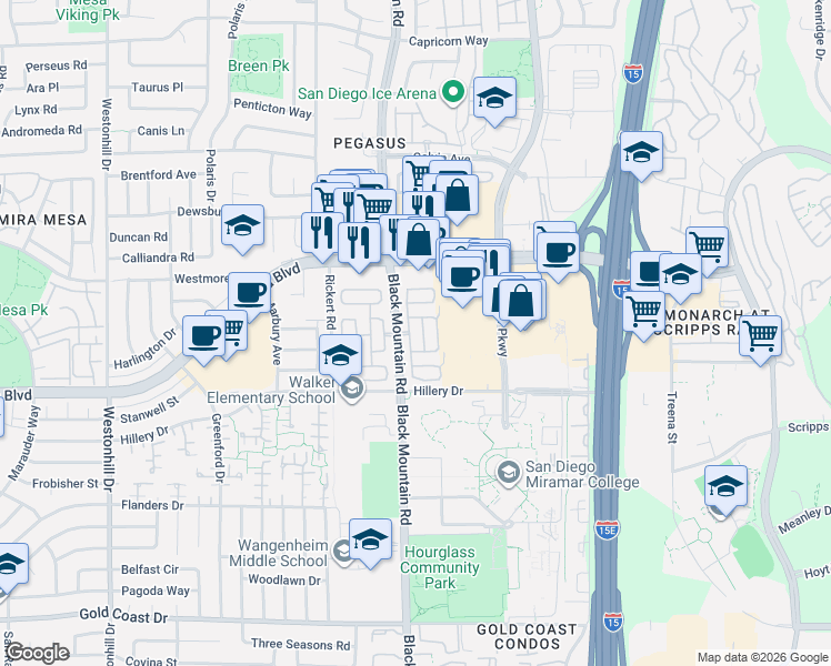 map of restaurants, bars, coffee shops, grocery stores, and more near in San Diego