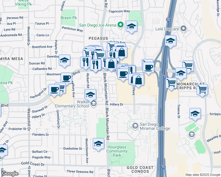map of restaurants, bars, coffee shops, grocery stores, and more near in San Diego