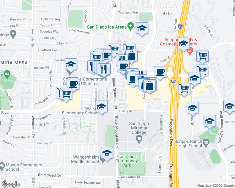 map of restaurants, bars, coffee shops, grocery stores, and more near in San Diego