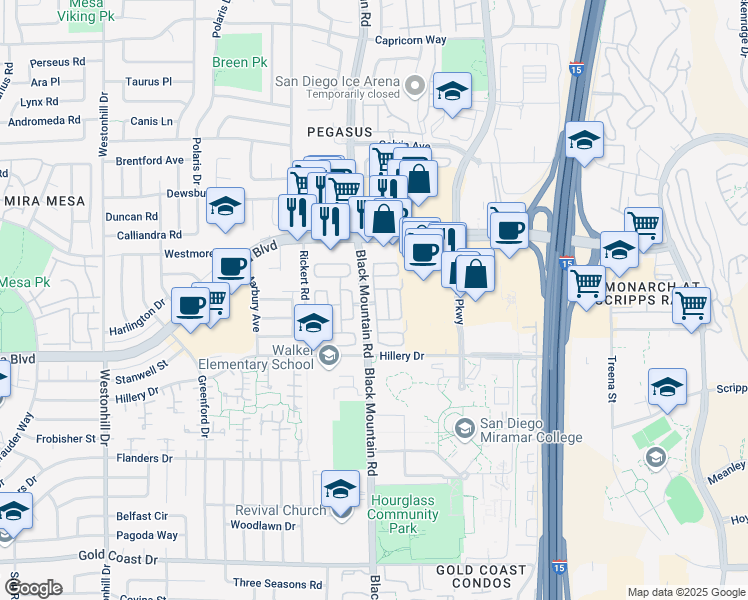 map of restaurants, bars, coffee shops, grocery stores, and more near in San Diego