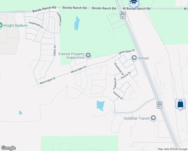 map of restaurants, bars, coffee shops, grocery stores, and more near Unnamed Road in Fort Worth
