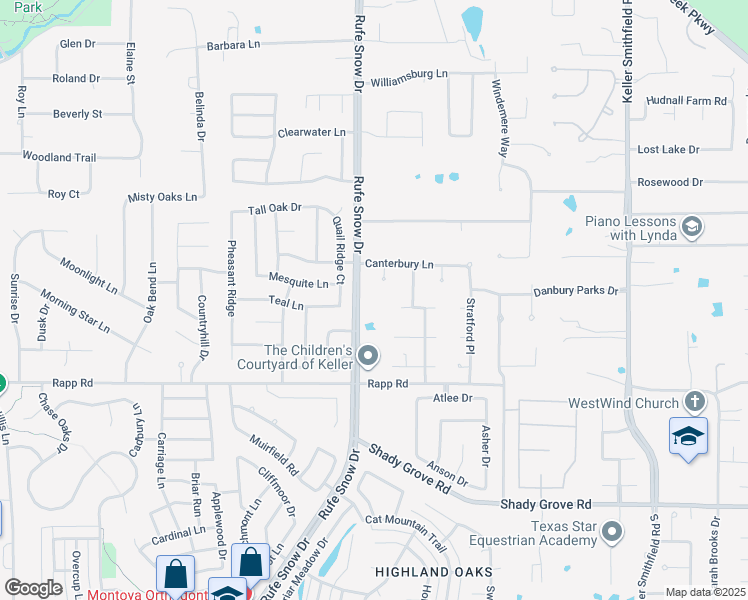 map of restaurants, bars, coffee shops, grocery stores, and more near 1137 Rufe Snow Drive in Keller