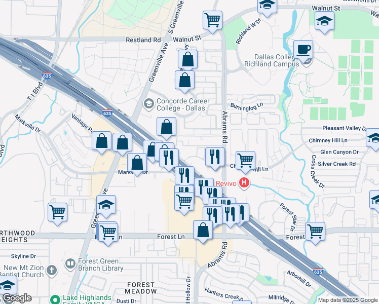 map of restaurants, bars, coffee shops, grocery stores, and more near 9309 Lyndon B Johnson Freeway in Dallas
