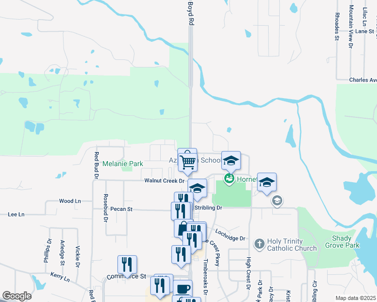 map of restaurants, bars, coffee shops, grocery stores, and more near 1133 Boyd Road in Azle