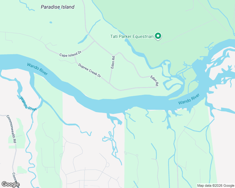 map of restaurants, bars, coffee shops, grocery stores, and more near 1380 Eden Road in Awendaw