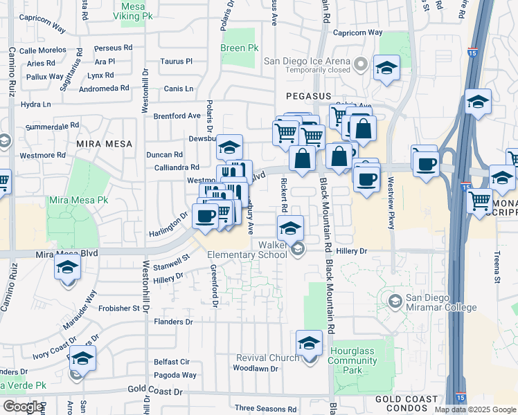 map of restaurants, bars, coffee shops, grocery stores, and more near 9006 Ticket Street in San Diego