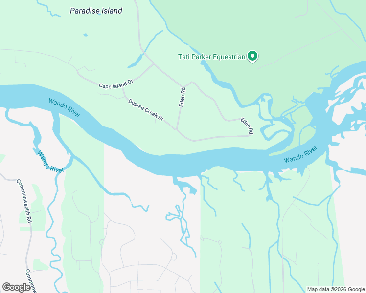 map of restaurants, bars, coffee shops, grocery stores, and more near 1380 Eden Road in Awendaw