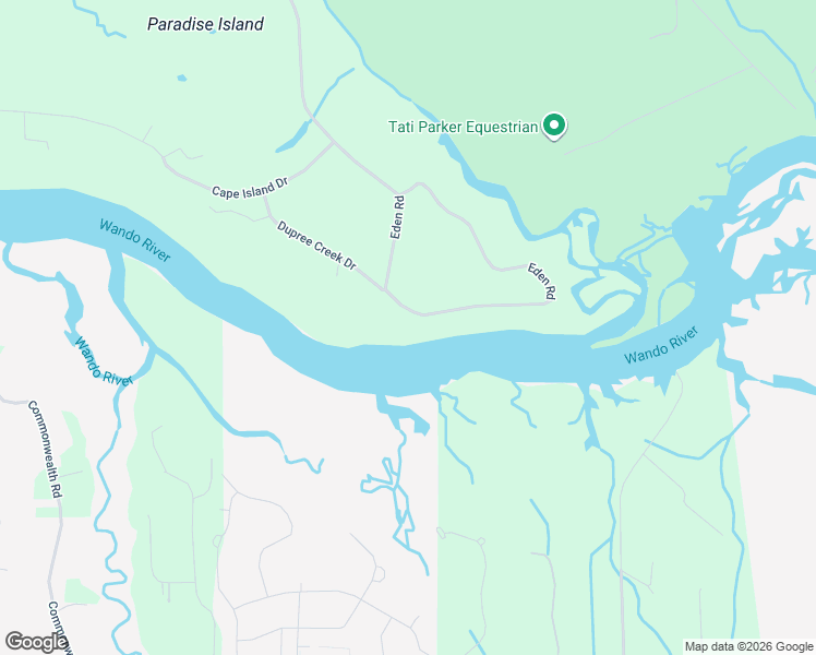 map of restaurants, bars, coffee shops, grocery stores, and more near 1380 Eden Road in Awendaw