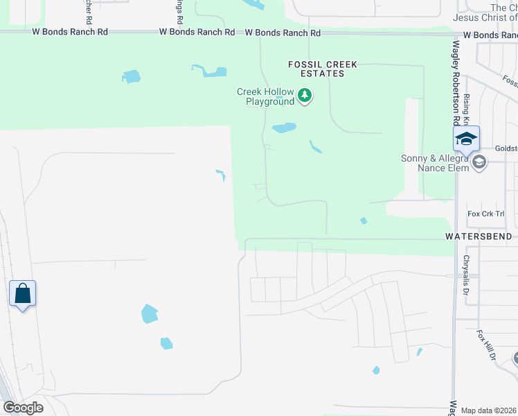 map of restaurants, bars, coffee shops, grocery stores, and more near 1057 Creek Hollow Lane in Fort Worth