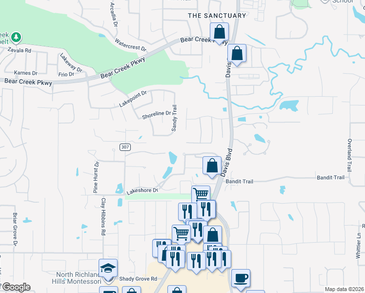 map of restaurants, bars, coffee shops, grocery stores, and more near 2805 Cotswold Court in Keller