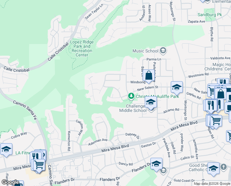map of restaurants, bars, coffee shops, grocery stores, and more near 10888 Sunny Meadow Street in San Diego