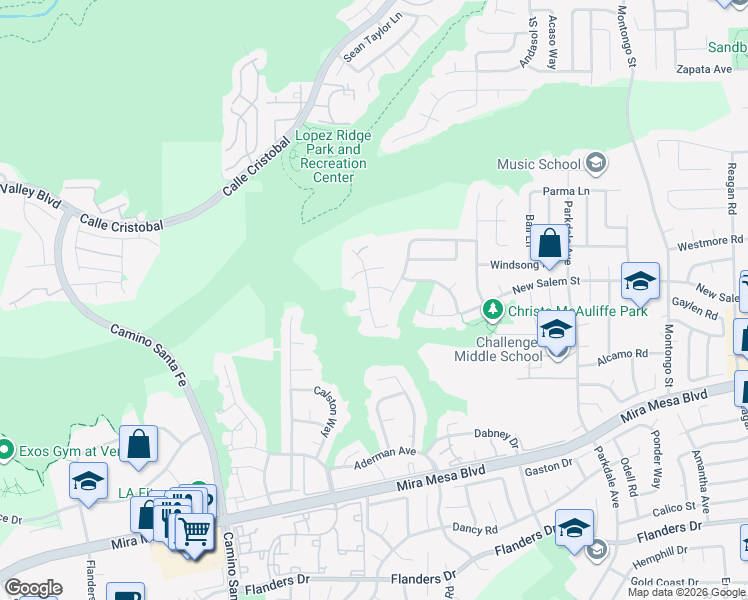 map of restaurants, bars, coffee shops, grocery stores, and more near 7206 Crows Nest Lane in San Diego