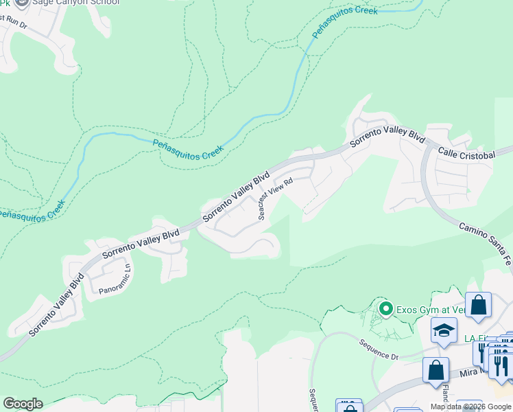 map of restaurants, bars, coffee shops, grocery stores, and more near 10879 Chaparro Way in San Diego