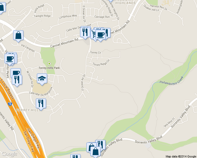 map of restaurants, bars, coffee shops, grocery stores, and more near 10937 Corte Luz Del Sol in San Diego