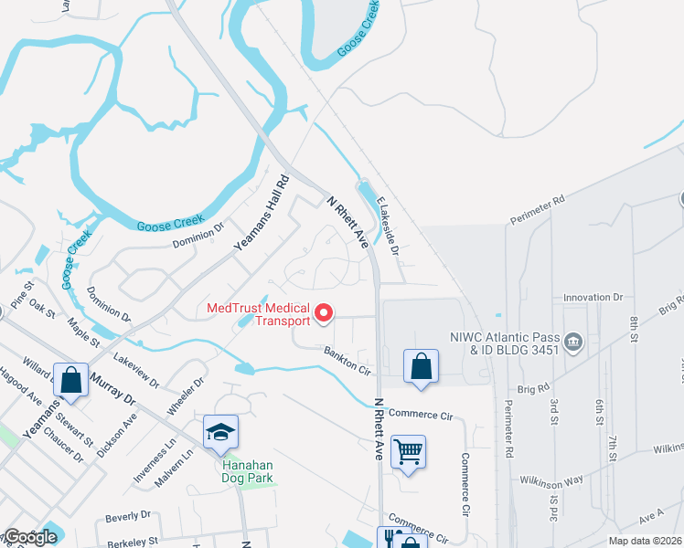 map of restaurants, bars, coffee shops, grocery stores, and more near 1001-1027 Galaxie Dr in Hanahan