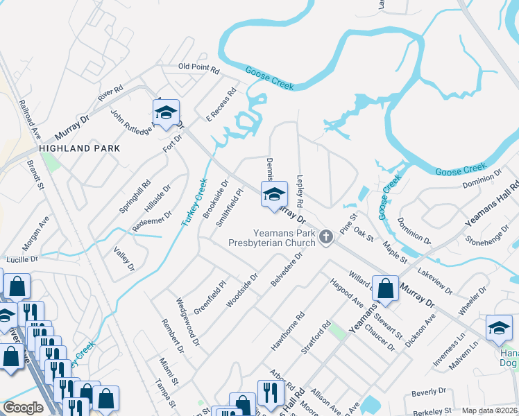 map of restaurants, bars, coffee shops, grocery stores, and more near 6015 Murray Drive in Hanahan
