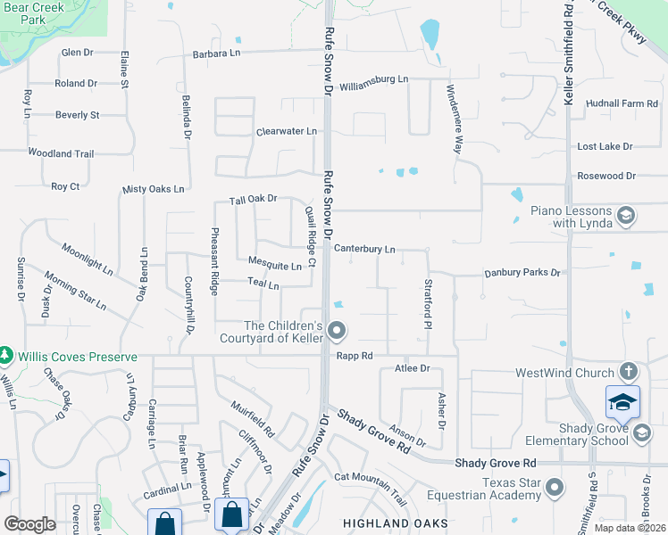 map of restaurants, bars, coffee shops, grocery stores, and more near 1004 Avebury Court in Keller