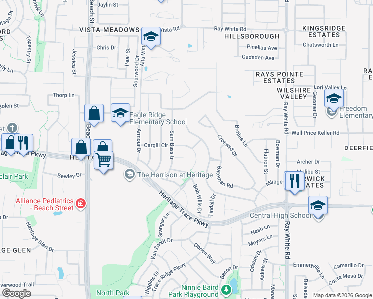 map of restaurants, bars, coffee shops, grocery stores, and more near 4821 Cargill Circle in Fort Worth