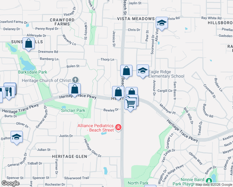 map of restaurants, bars, coffee shops, grocery stores, and more near 9716 Mcfarring Drive in Fort Worth