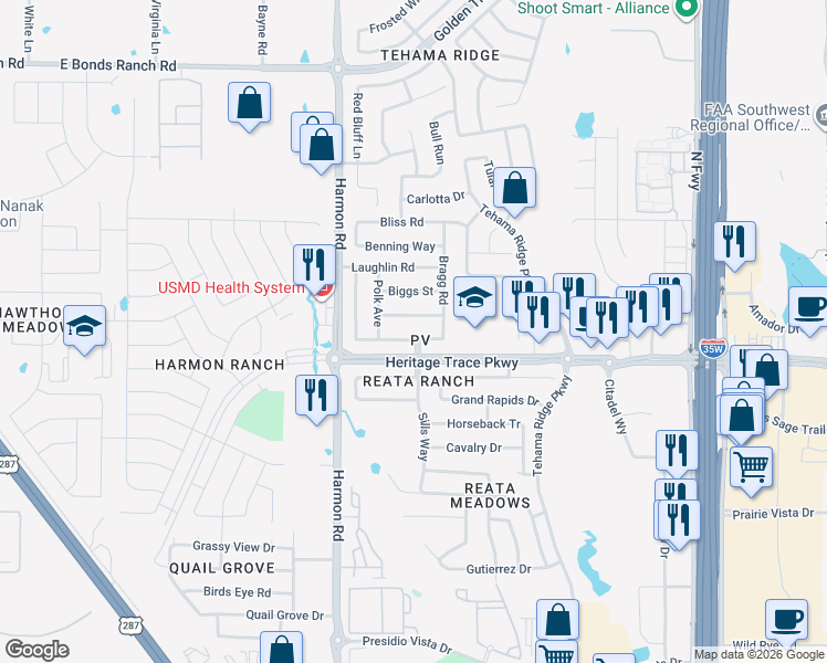 map of restaurants, bars, coffee shops, grocery stores, and more near 2120 Franks Street in Fort Worth