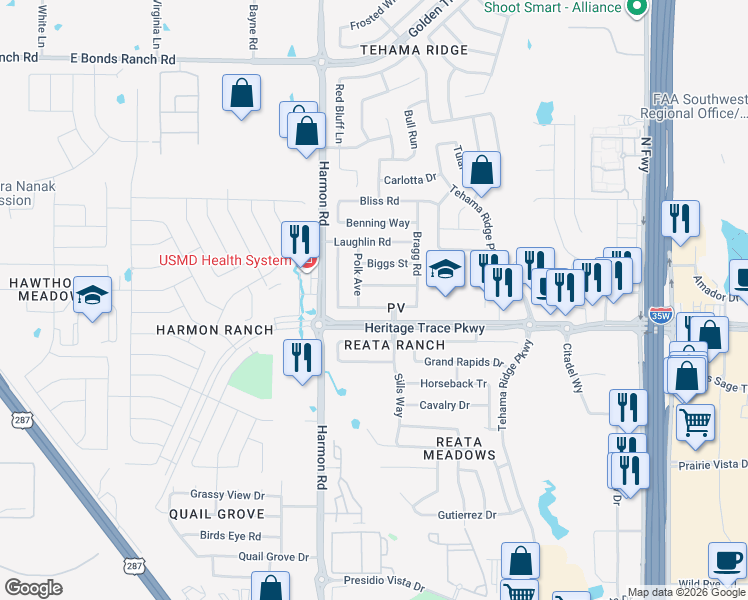 map of restaurants, bars, coffee shops, grocery stores, and more near 2120 Franks Street in Fort Worth