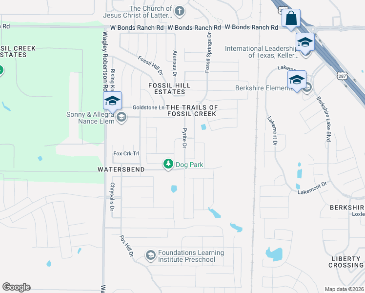 map of restaurants, bars, coffee shops, grocery stores, and more near 10253 Pyrite Drive in Fort Worth