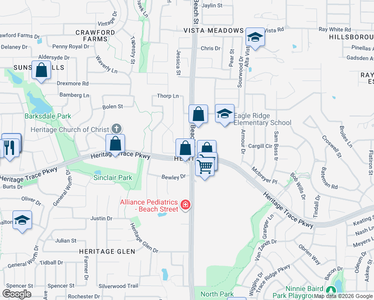 map of restaurants, bars, coffee shops, grocery stores, and more near 9716 Mcfarring Drive in Fort Worth