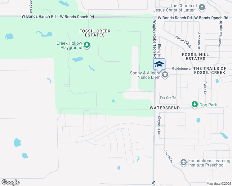 map of restaurants, bars, coffee shops, grocery stores, and more near Creek Hollow Lane in Fort Worth
