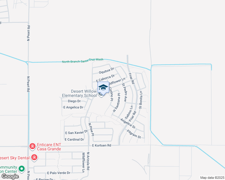 map of restaurants, bars, coffee shops, grocery stores, and more near 1757 East Wildflower Lane in Casa Grande