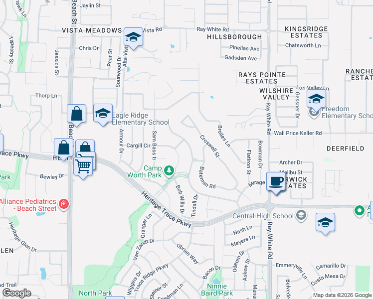 map of restaurants, bars, coffee shops, grocery stores, and more near 4904 Exposition Way in Fort Worth
