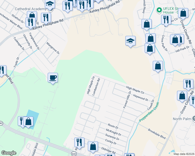 map of restaurants, bars, coffee shops, grocery stores, and more near 7758 High Maple Circle in North Charleston