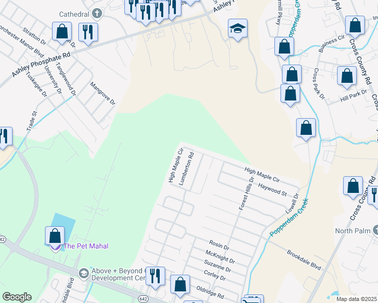 map of restaurants, bars, coffee shops, grocery stores, and more near 7758 High Maple Circle in North Charleston