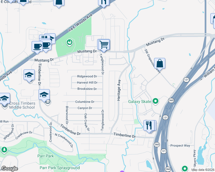 map of restaurants, bars, coffee shops, grocery stores, and more near 2041 Wedgewood Drive in Grapevine