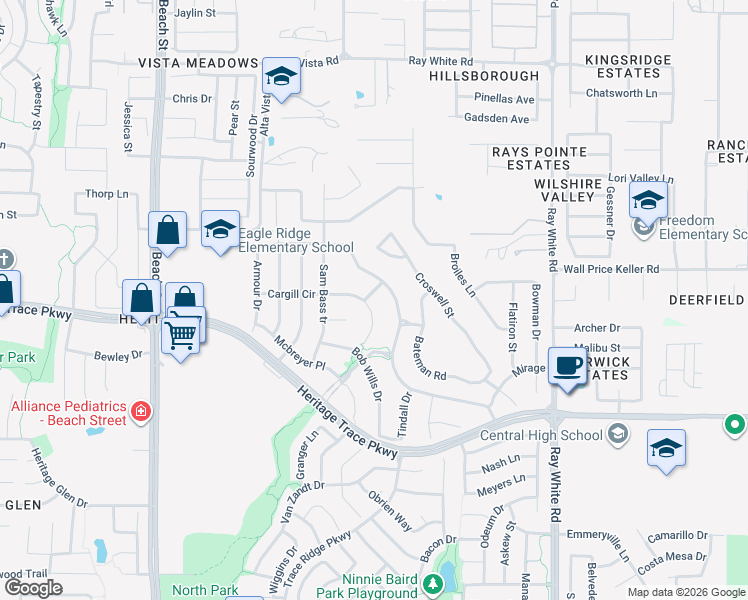 map of restaurants, bars, coffee shops, grocery stores, and more near 4821 Cargill Circle in Fort Worth