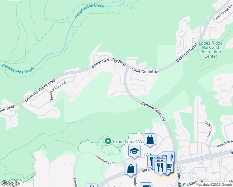 map of restaurants, bars, coffee shops, grocery stores, and more near 6650 Canopy Ridge Lane in San Diego