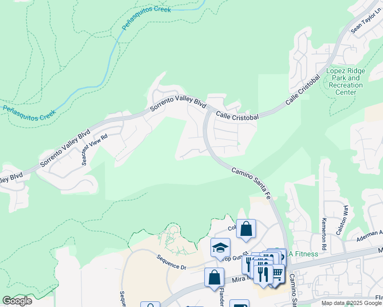 map of restaurants, bars, coffee shops, grocery stores, and more near 6650 Canopy Ridge Lane in San Diego