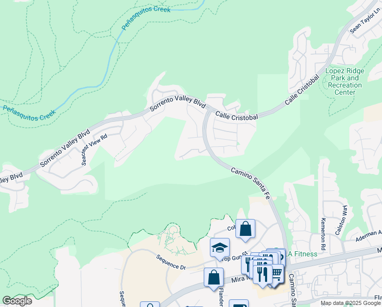 map of restaurants, bars, coffee shops, grocery stores, and more near 6675 Canopy Ridge Lane in San Diego