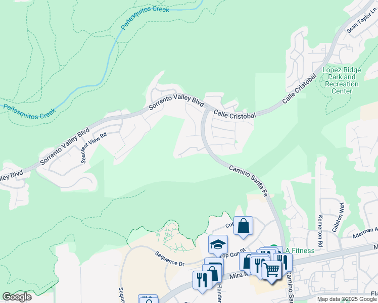 map of restaurants, bars, coffee shops, grocery stores, and more near 6610 Canopy Ridge Lane in San Diego
