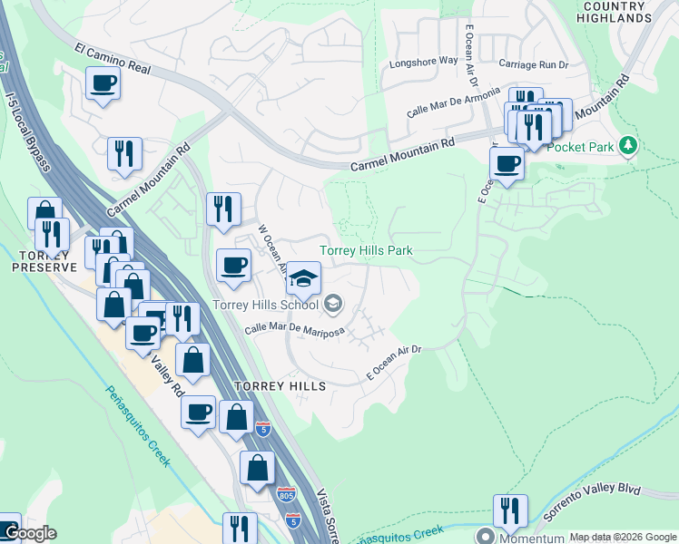 map of restaurants, bars, coffee shops, grocery stores, and more near 4245 Calle Mejillones in San Diego